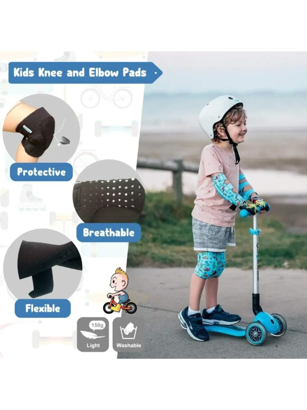 Kids Knee and Elbow Pads with Bike Gloves - Flexible Impact-Resistant Gear for